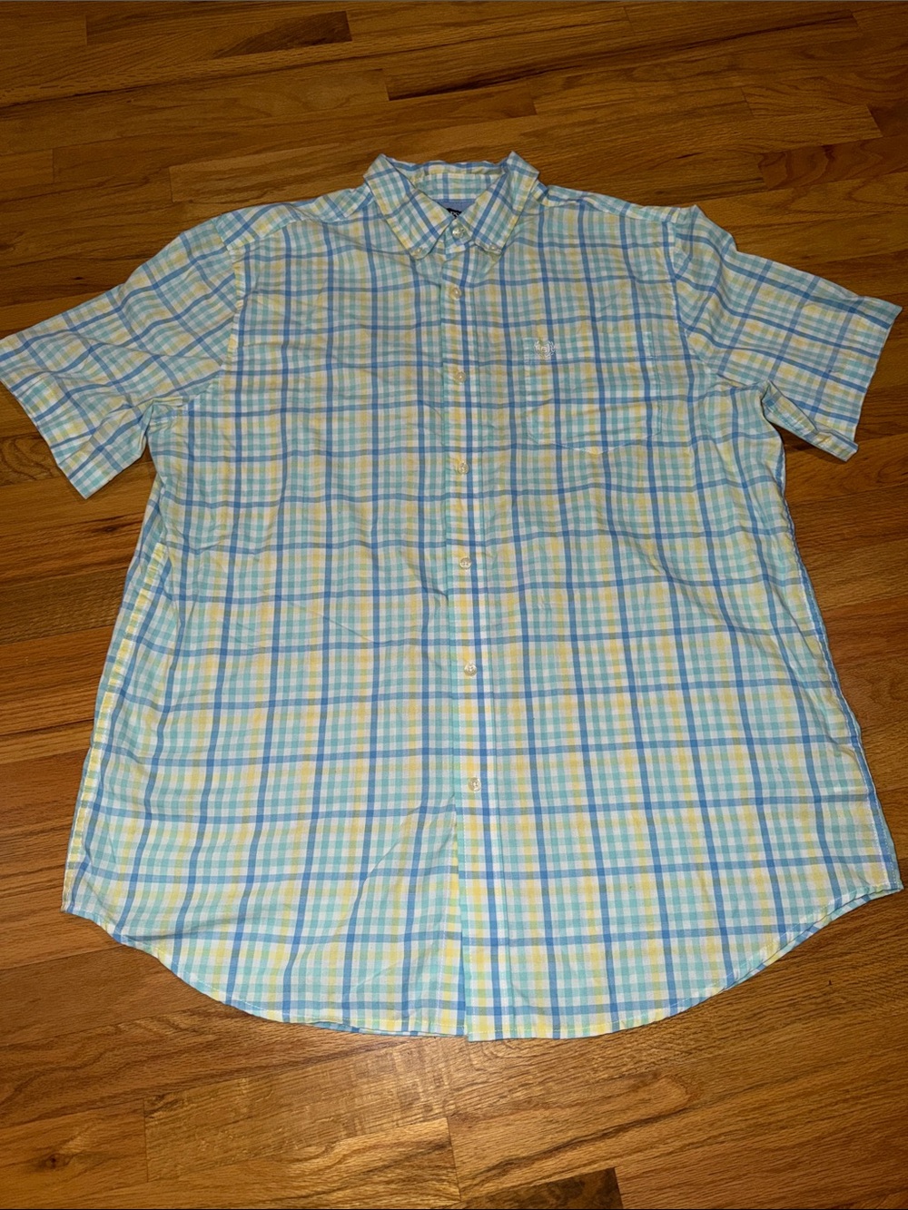 Chaps Men's Short-Sleeve Plaid Button-Down Shirt - Light Blue & Yellow